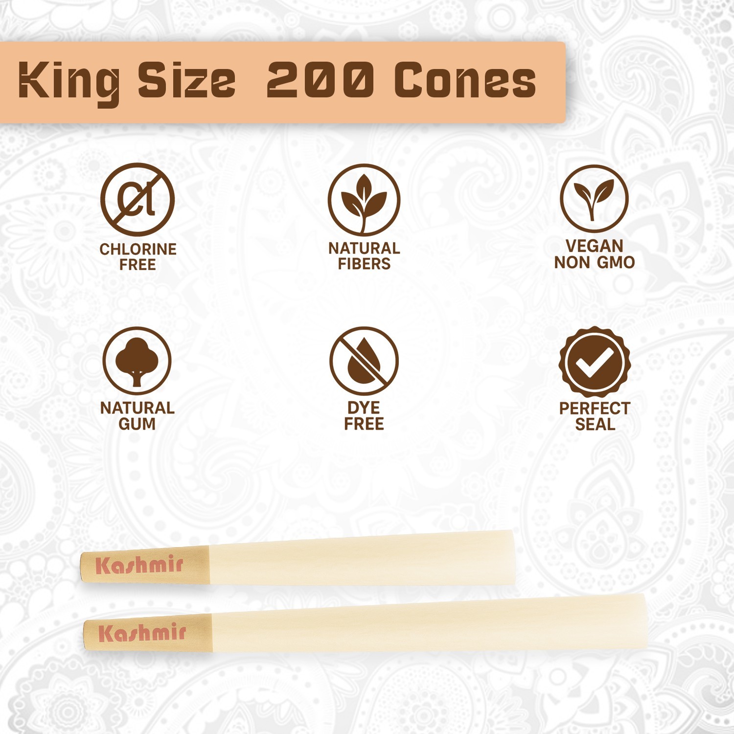 1 1/4 Size Bamboo Rolling Paper Cones Pre Rolled Natural Cones 200 Ct Kashmir