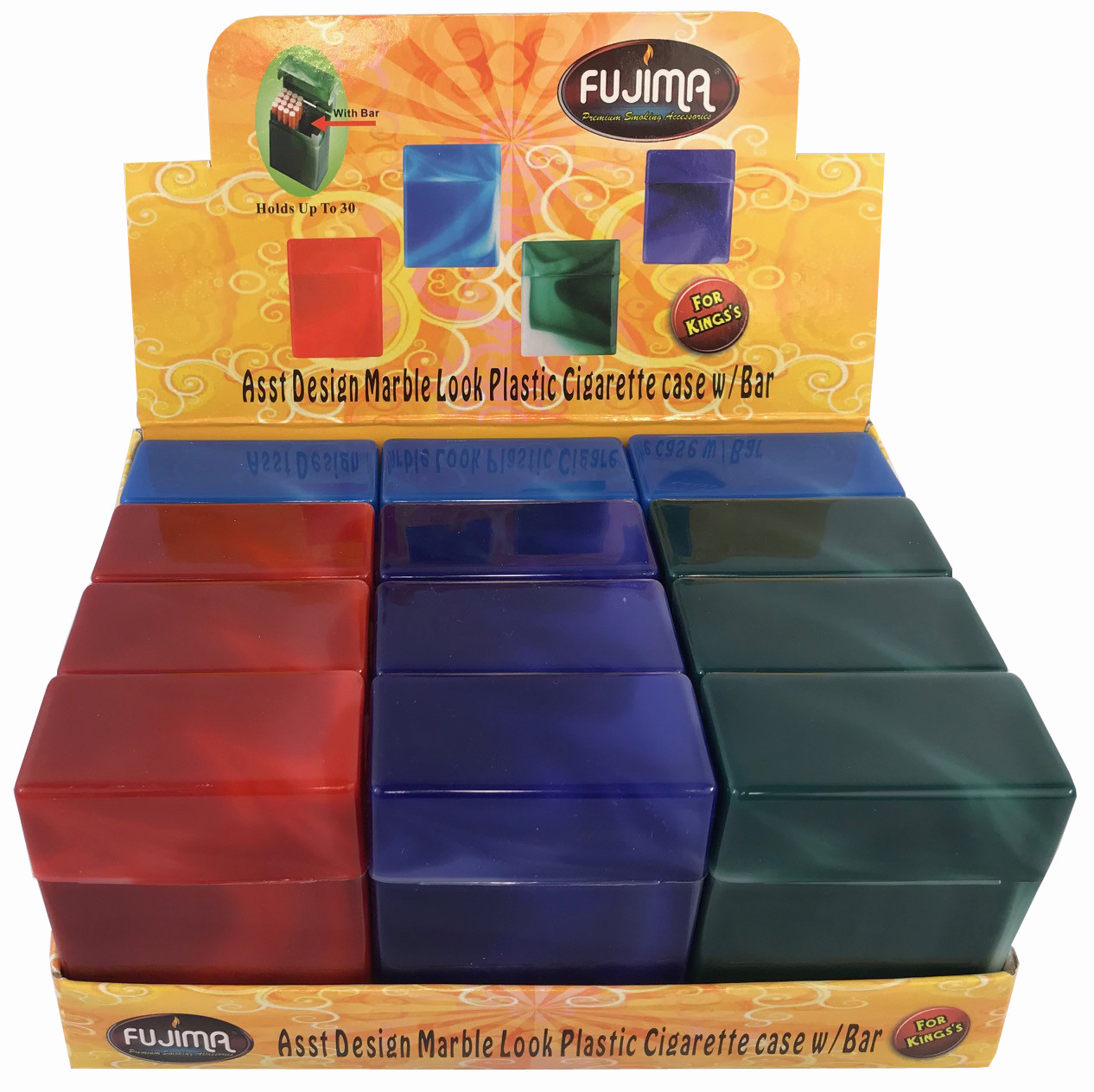 12 Pack King Size Crush-Proof Plastic Flip Open Case Holds 30 Cigarettes – 2603