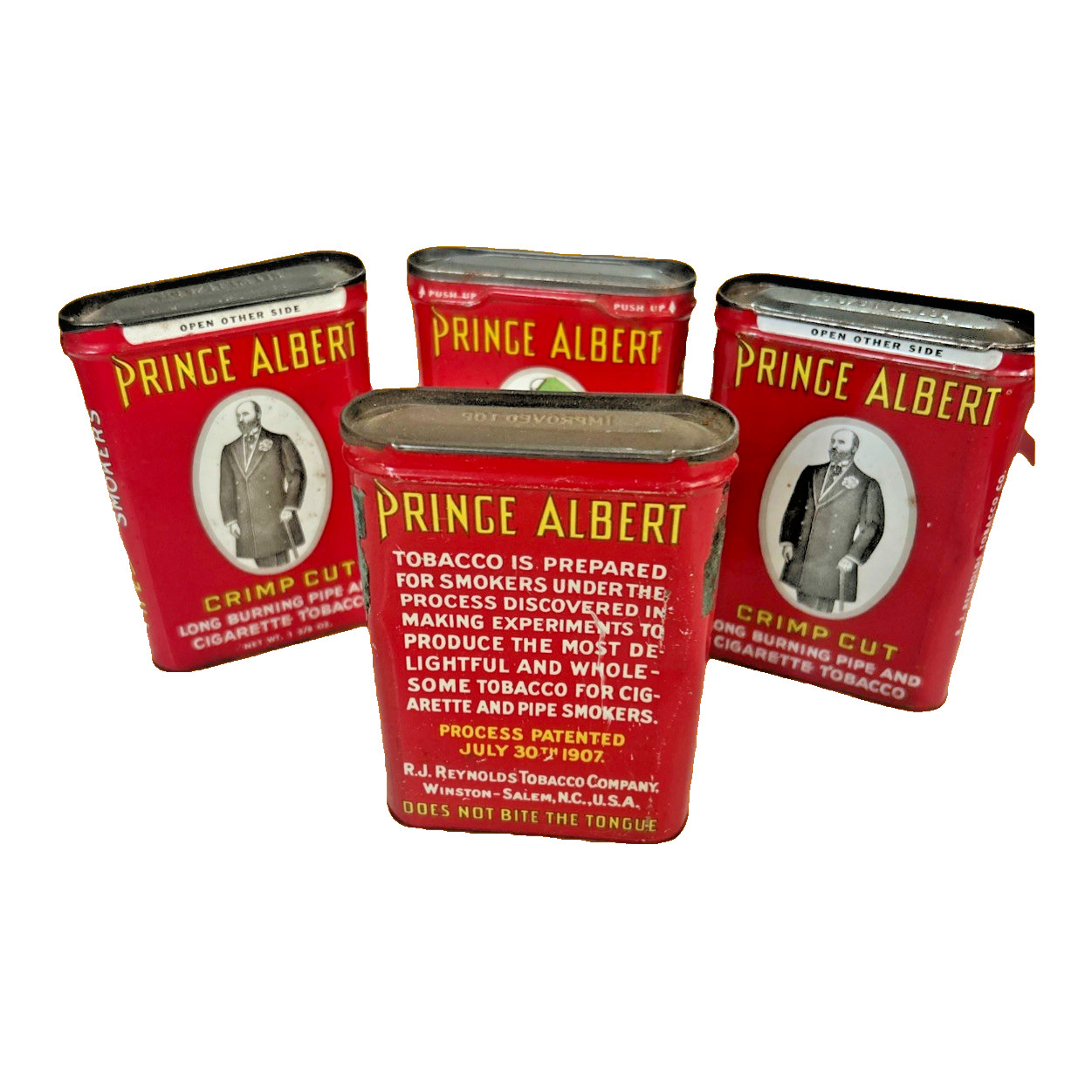 Vintage Prince Albert Pocket Tins Lot of 4 Crimp Cut Tobacco EMPTY RJ Reynolds