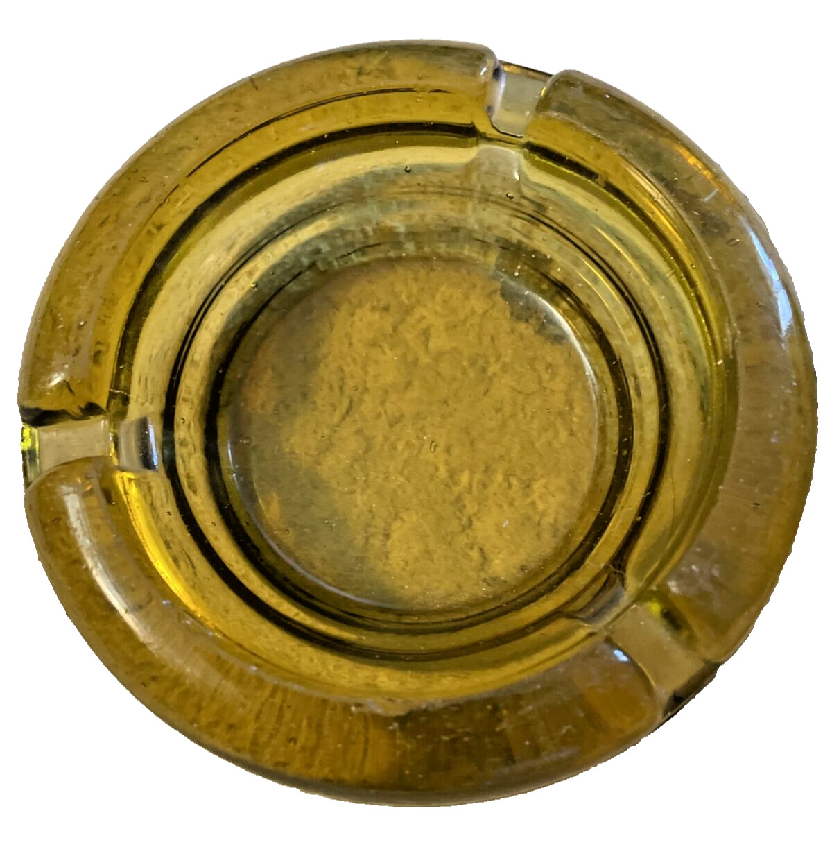 (2) Vintage Round Amber & Clear Ashtray Glass Mid Century MCM 4”
