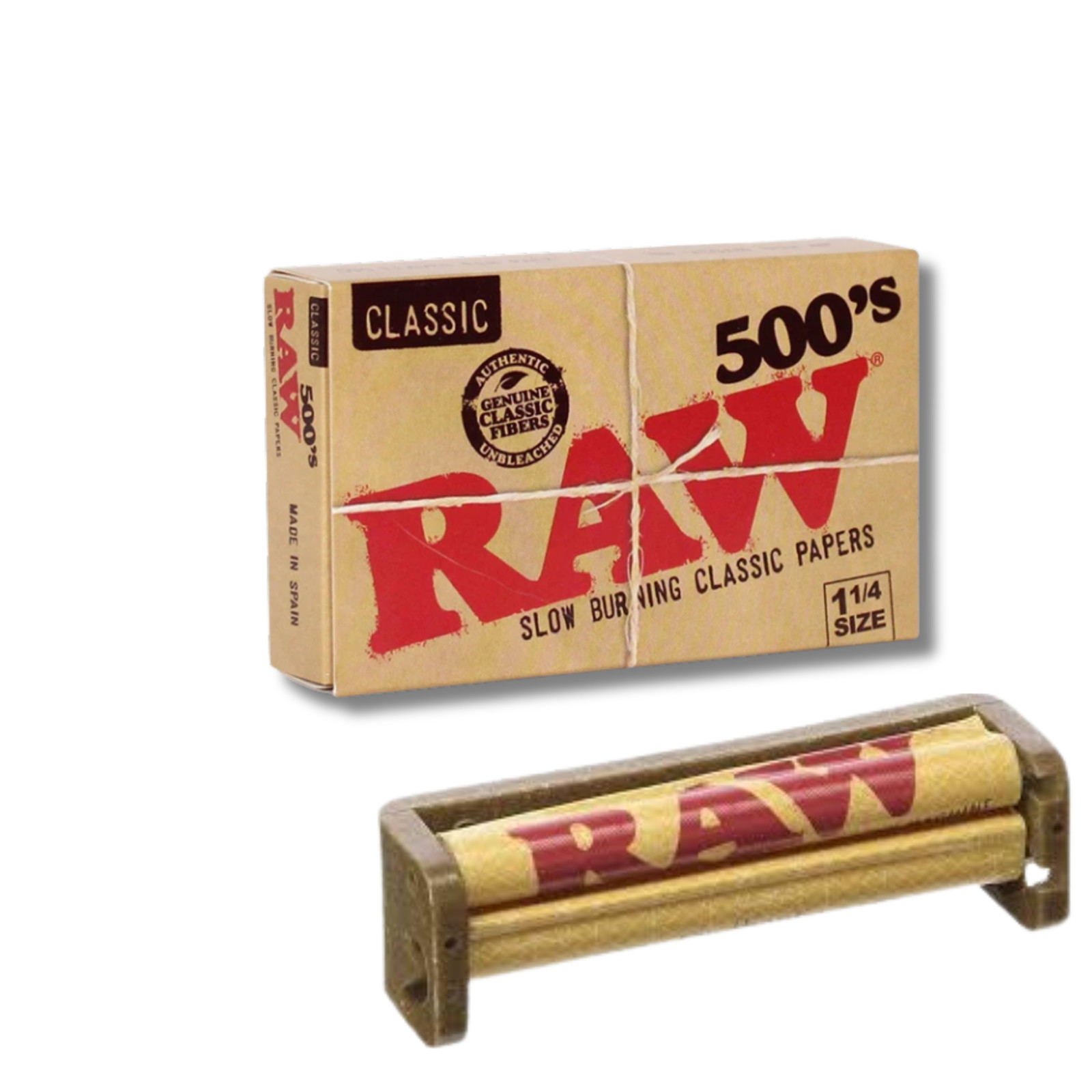 RAW Classic 500’s 1 1/4 Rolling Papers 500 Count w/ Raw 79mm Roller Machine