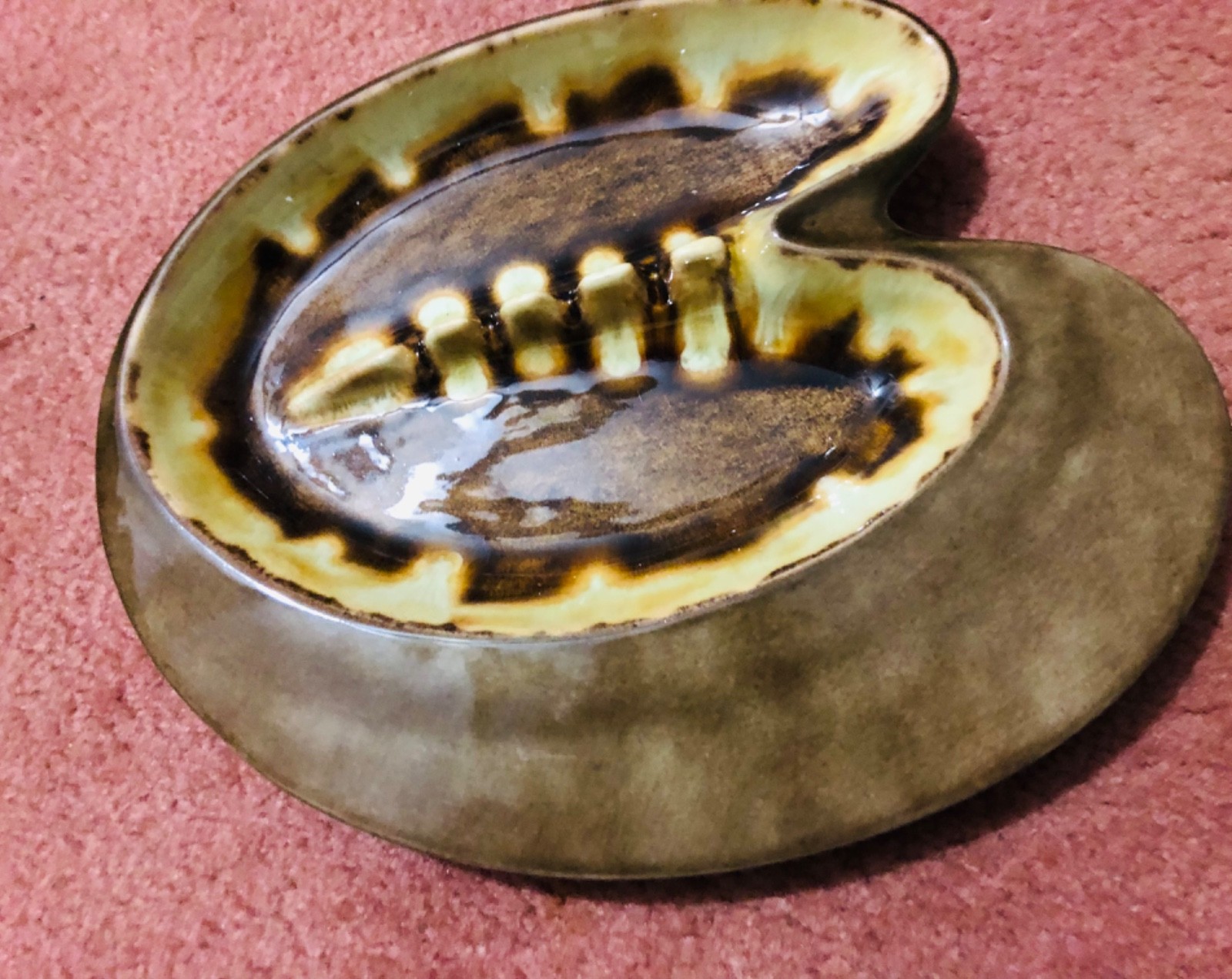 Ashtray 12″ x 8″ oval brown & gold 1960’s large size pottery