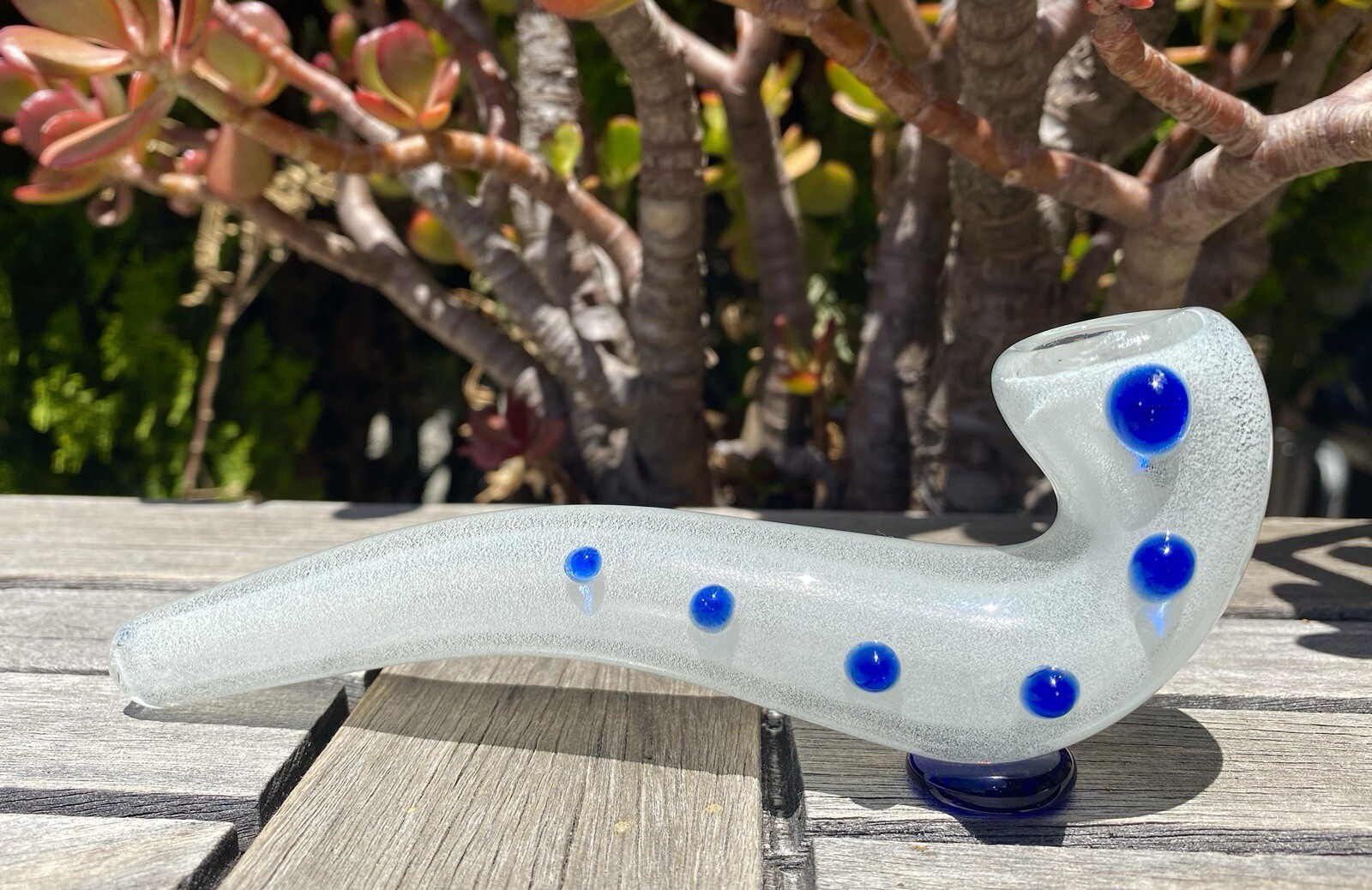 Glow In The Dark Tobacco Glass Sherlock Pipe Blue Marbled.