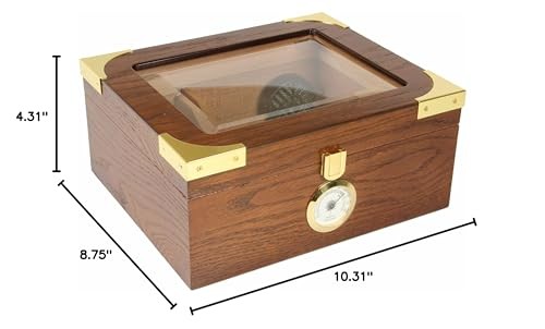 Desktop Humidor, Capri Elegant, Tempered Glasstop, Cedar Spanish Divider, Brass
