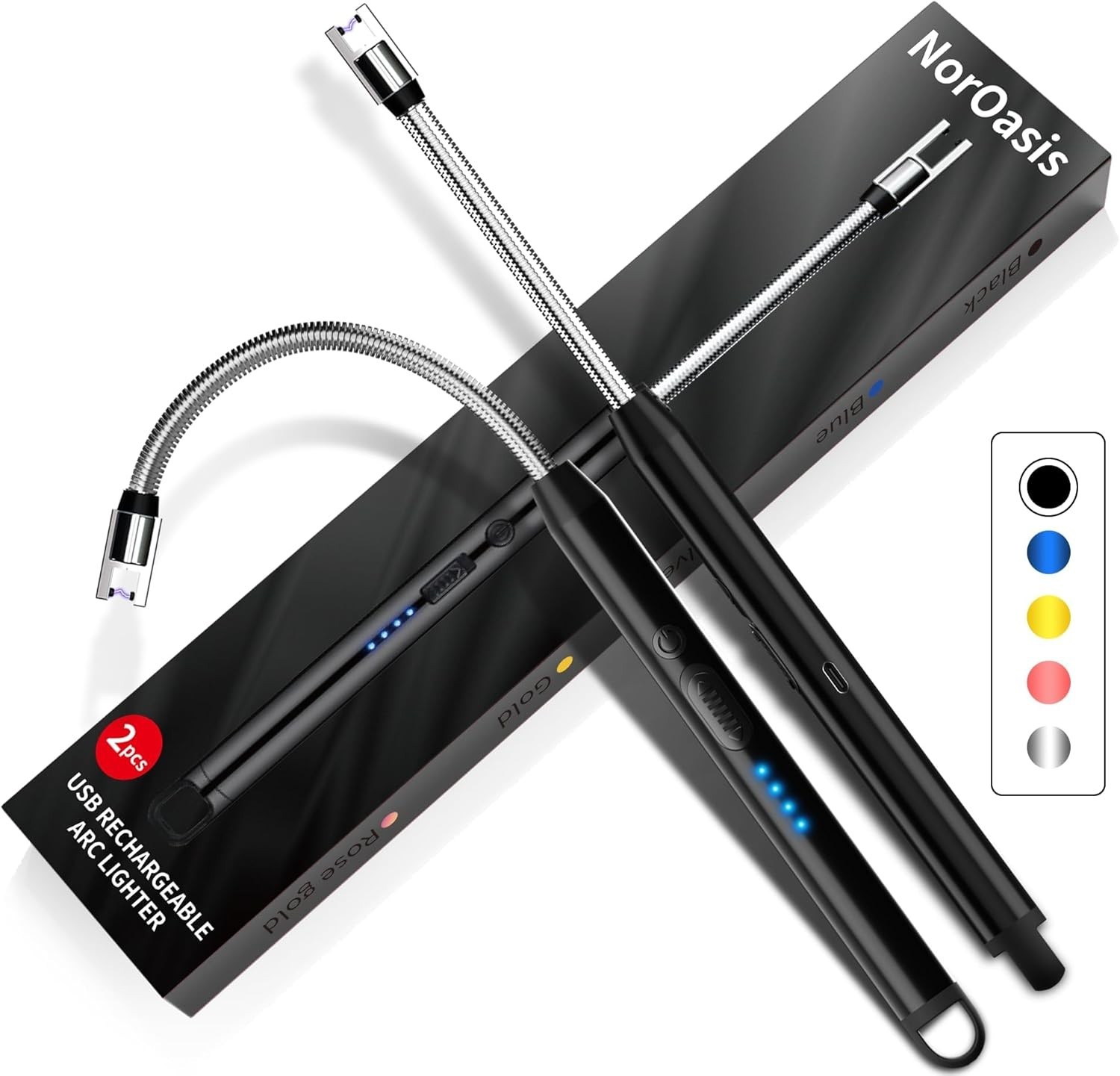 1 or 2 Rechargeable Electric Candle Lighters – USB Plasma Arc Lighter Flexible