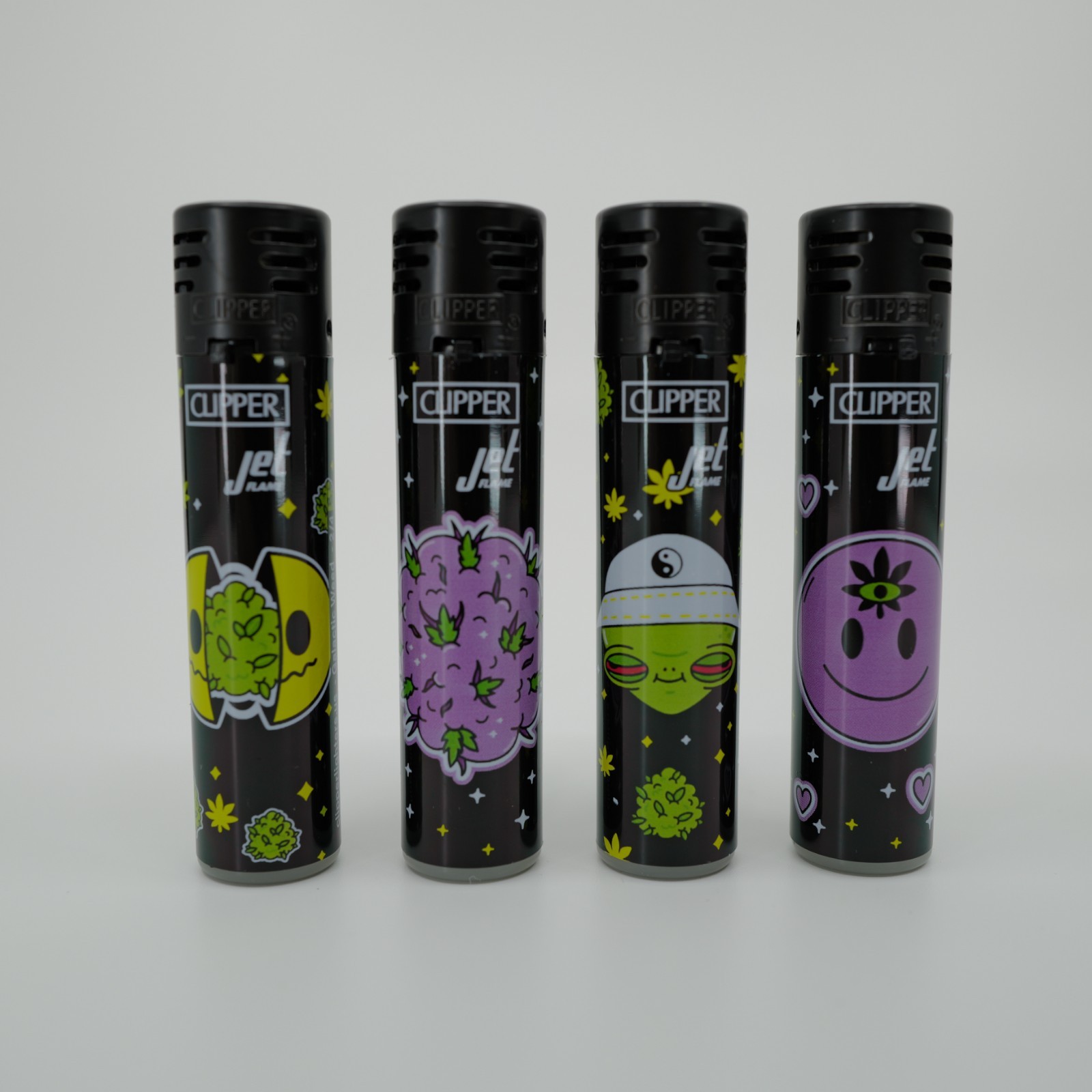 NEW – Jet Flame Galactic Weed Series Clipper Lighters set of 4 – 420 stoner 90s