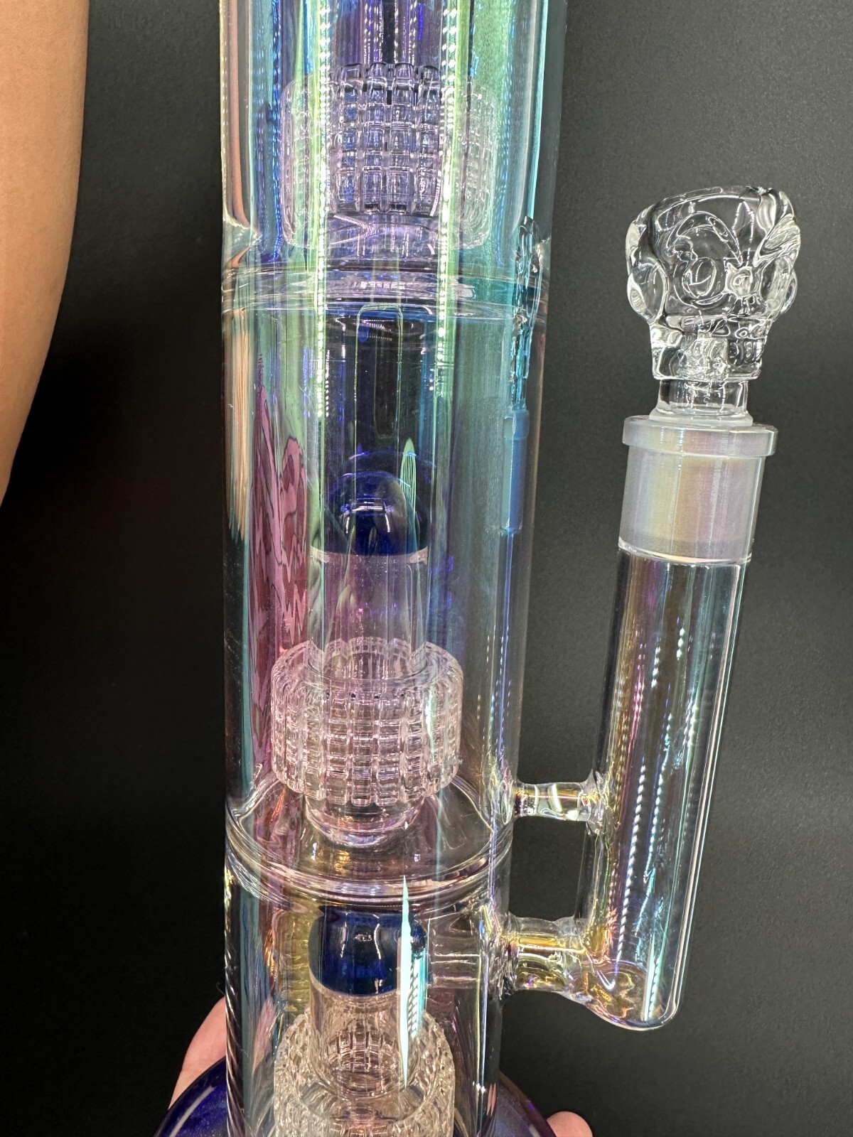 16in Heavy Thick Glass Bong Water Pipe Hookah Bongs with Skull catcher Blue