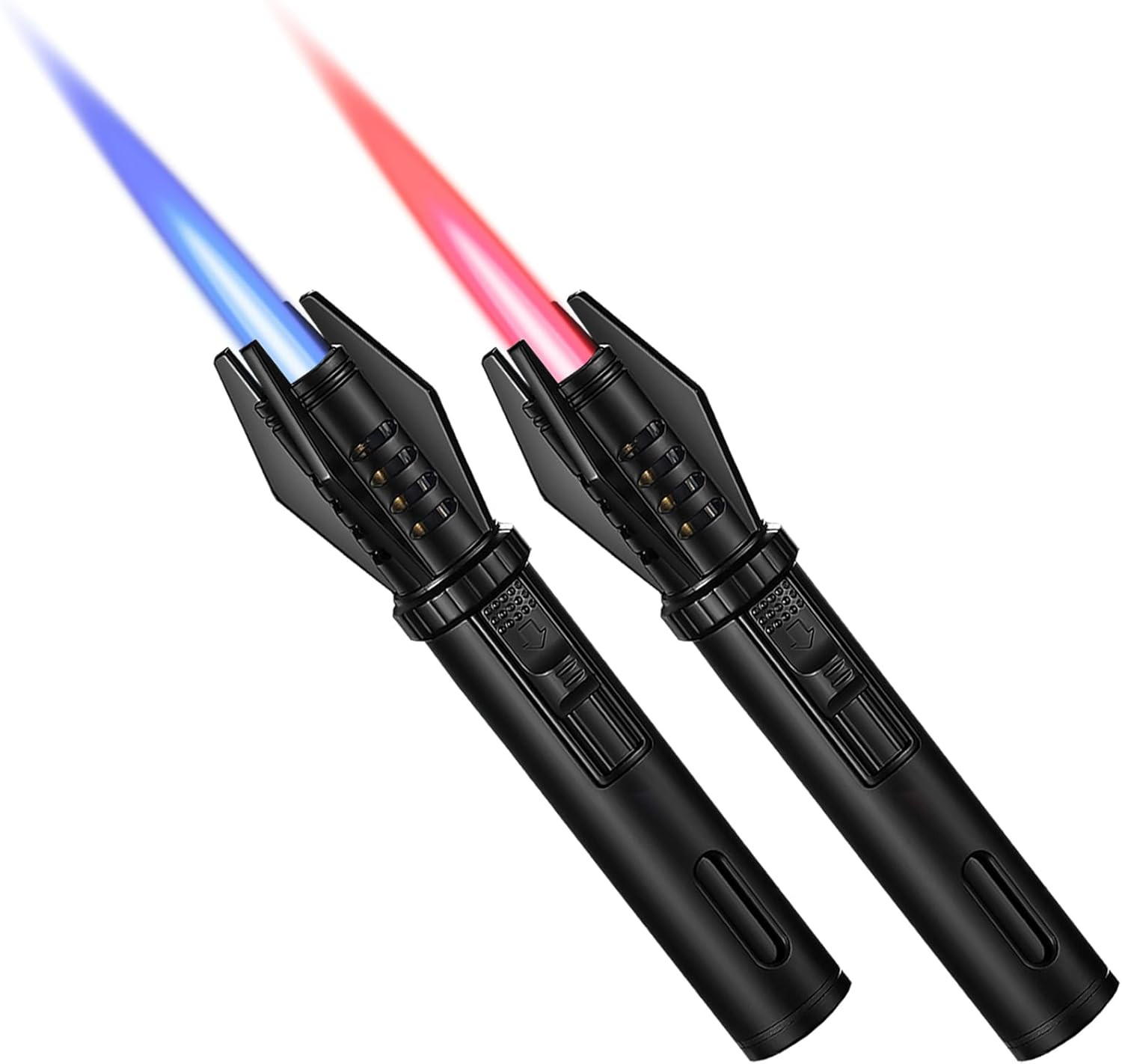 2 Pack Mini Torch Lighter Red/Blue Straight Flame Small Refillable Butane Lighte