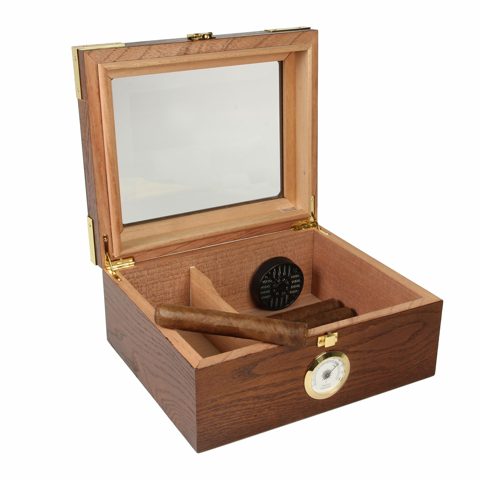Desktop Humidor, Capri Elegant, Tempered Glasstop, Cedar Spanish Divider, Brass