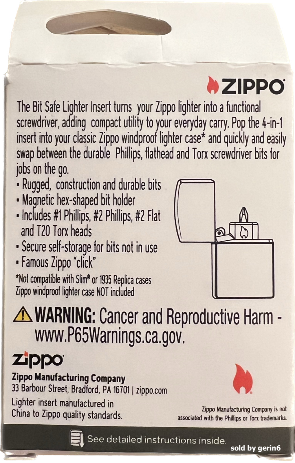 Zippo Bit Safe 4-in-1 Screwdriver Lighter Insert, 65701 New In Box