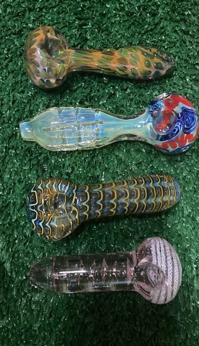 Set of 4 Hand-Blown Glass Smoking Pipes – Assorted Colors and Patterns