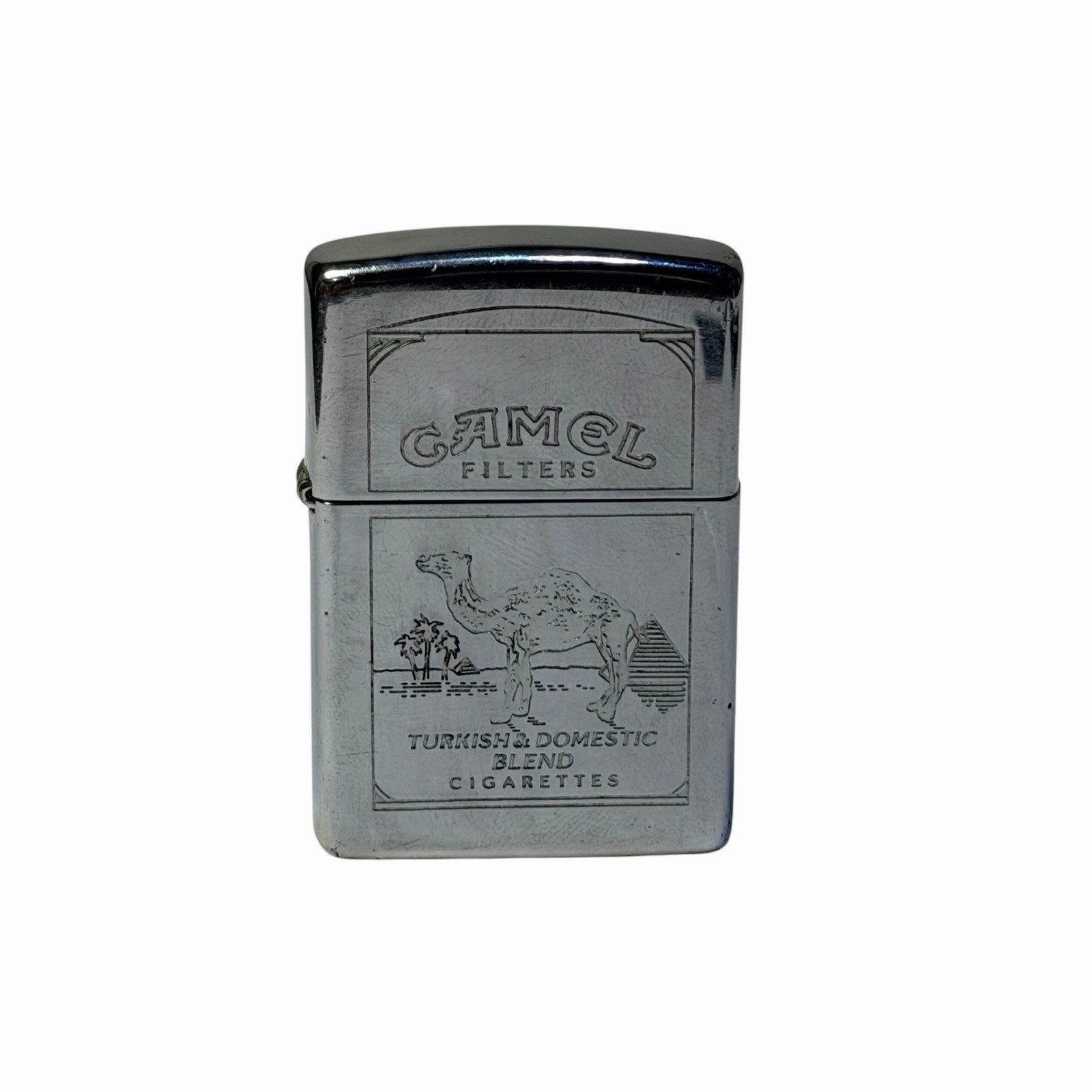 Vintage Camel Cigarettes Zippo Lighter Polished Chrome Double-Sided Logo WORKS