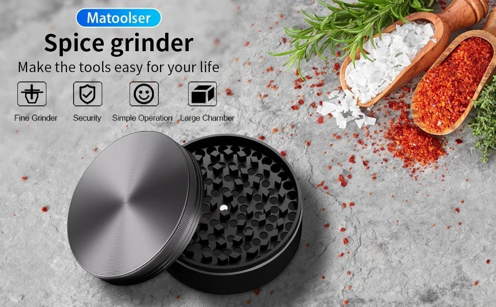 Herb Grinder 4-Layer 63mm Aluminum with Filter Screen, Portable 150g, black