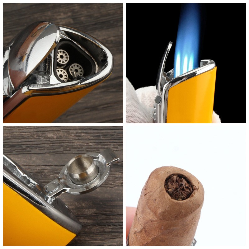 Galiner Cigar Lighter Cigarette Triple Jet Flame Refillable Butane Torch Punch