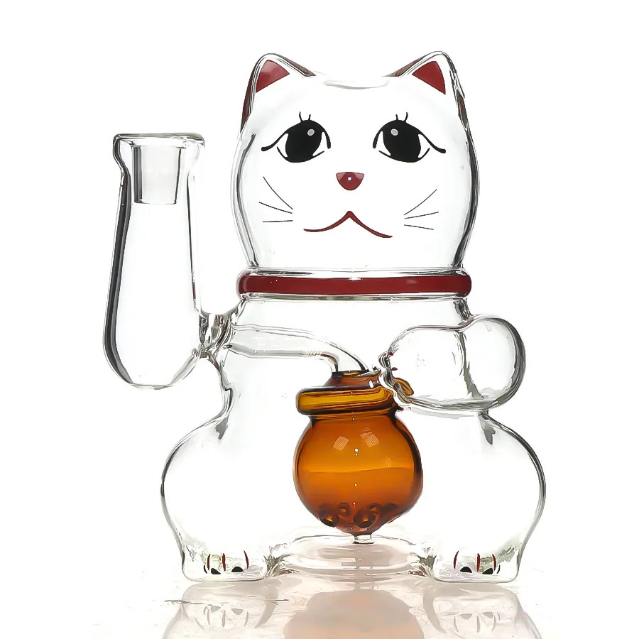Lucky Cat 6.7 Inch Glass Water Pipe