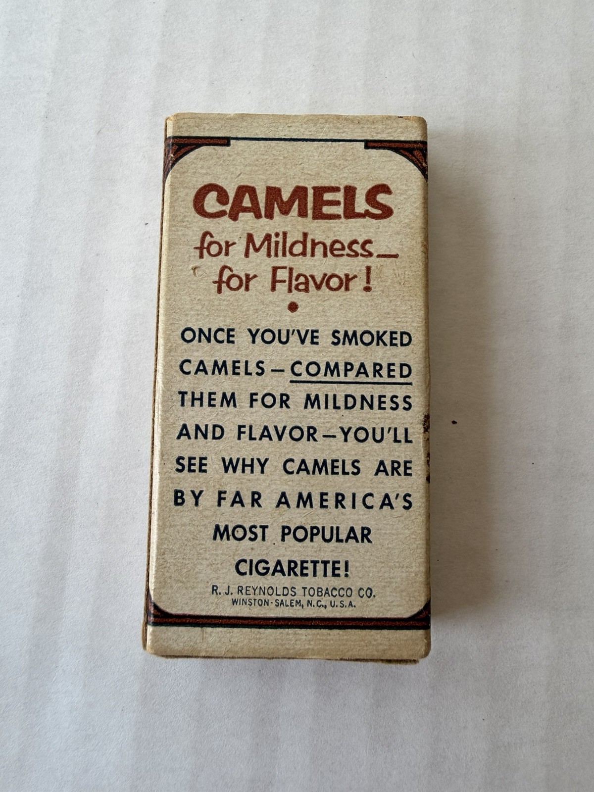Vintage 1940s Camel Cigarettes EMPTY Sample Pack R.J. Reynolds Tobacciana