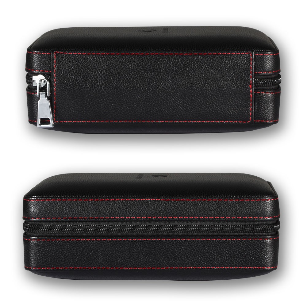 Cigar Case Portable Cedar Wood Leather Cohi Travel Humidor Box 4 Cigars Black
