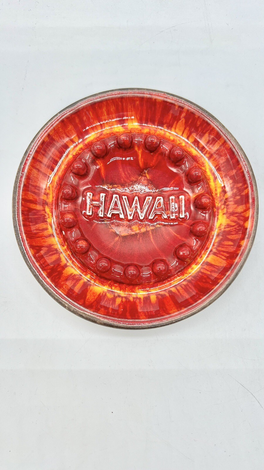 Treasure Craft Hawaii Maui Ceramic Ashtray Vintage Red Orange Lava Glaze