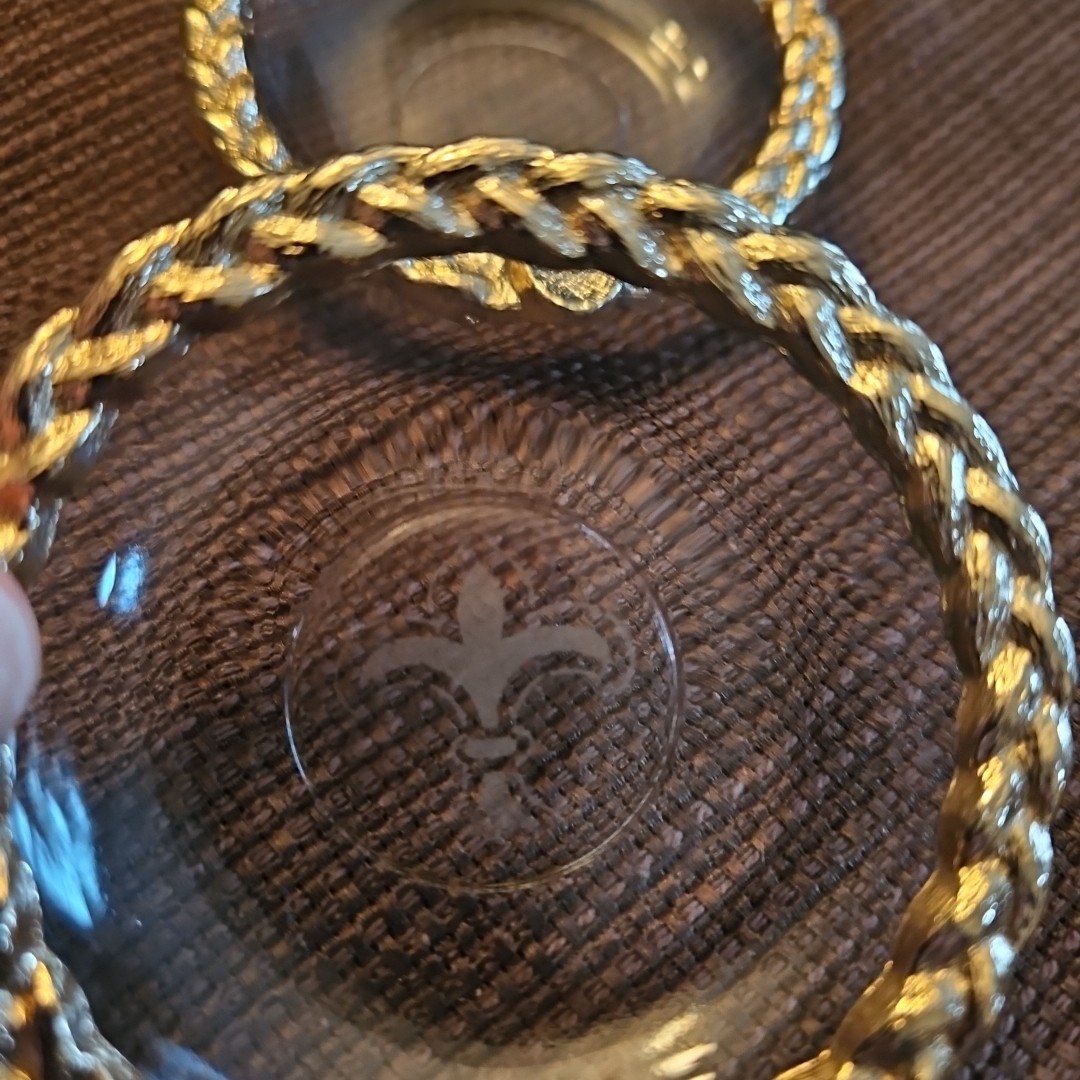 Set Of 2 Vtg Princess House Exclusive Ashtrays Gold Rope ~ Fleur-De-Lis Pattern