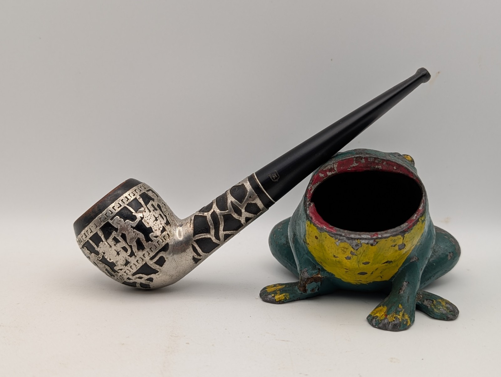 Vintage Medico Sterling Silver Plated Aztec Billiard Estate Tobacco Pipe