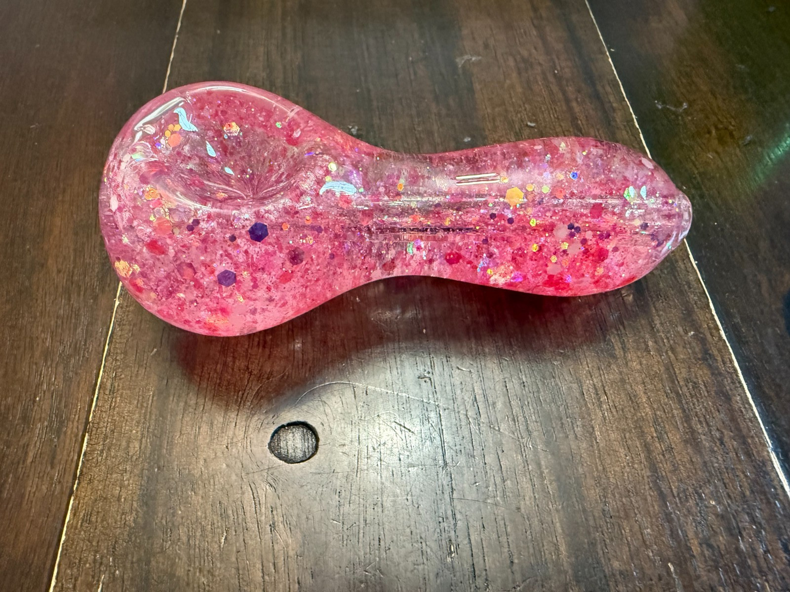 4” Premium Glass Pipe Bowl Thick Floating Glitter Red Glow in Dark