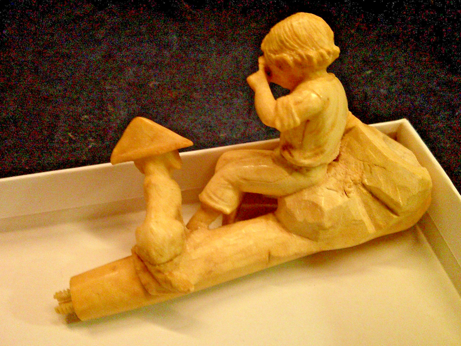 ✔️ANTIQUE CHEROOT MEERSCHAUM PIPE BOY & DOG OVER 100 YEARS OLD, WHITE BOX -5