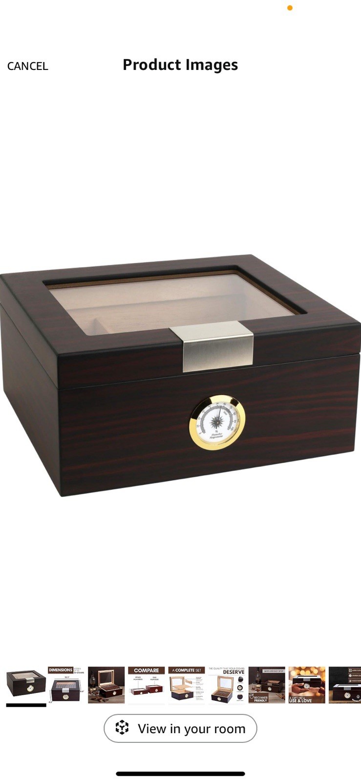 MANTELLO Cigars Humidor Glass Top Spanish Cedar Lined Cigar Box Up To 50 Cigars