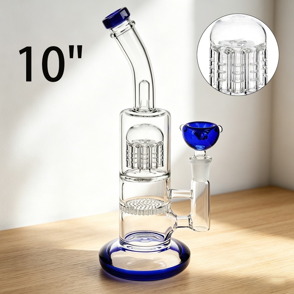 10″ Glass Bong – with 14mm bowl Blue Thick Borosilicate Water Pipe Hookah US
