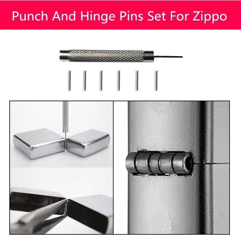 for Zippo Lighters, Metal Pin Remover Punch + 10 Stainless Steel Hinge Pins