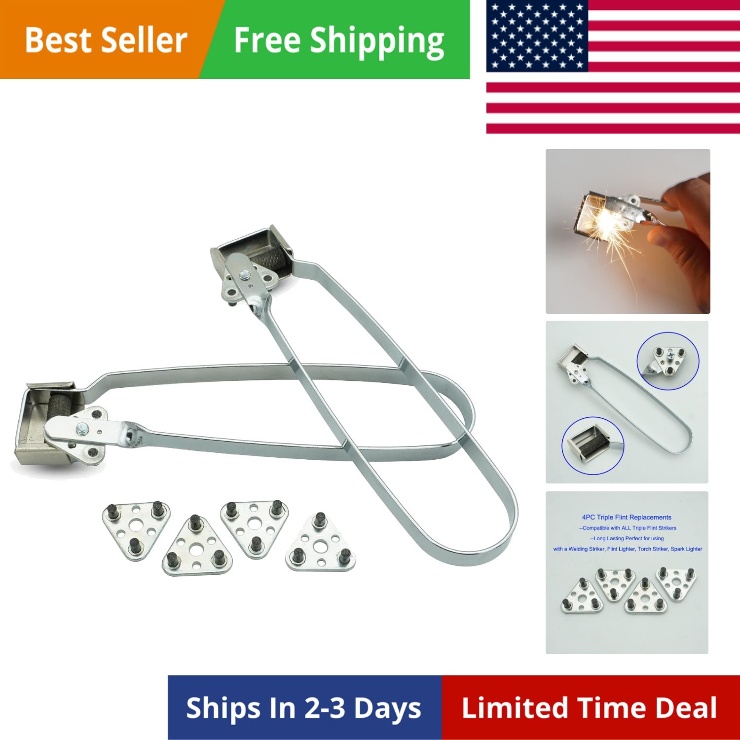Triple Flint Torch Striker, Spark Lighter,Flint Lighter 2pcs with 4 Replaceme…