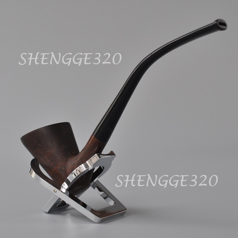 Ebony Wooden Tobacco Pipe Sitter Churchwarden Smooth Surface Bent Stem