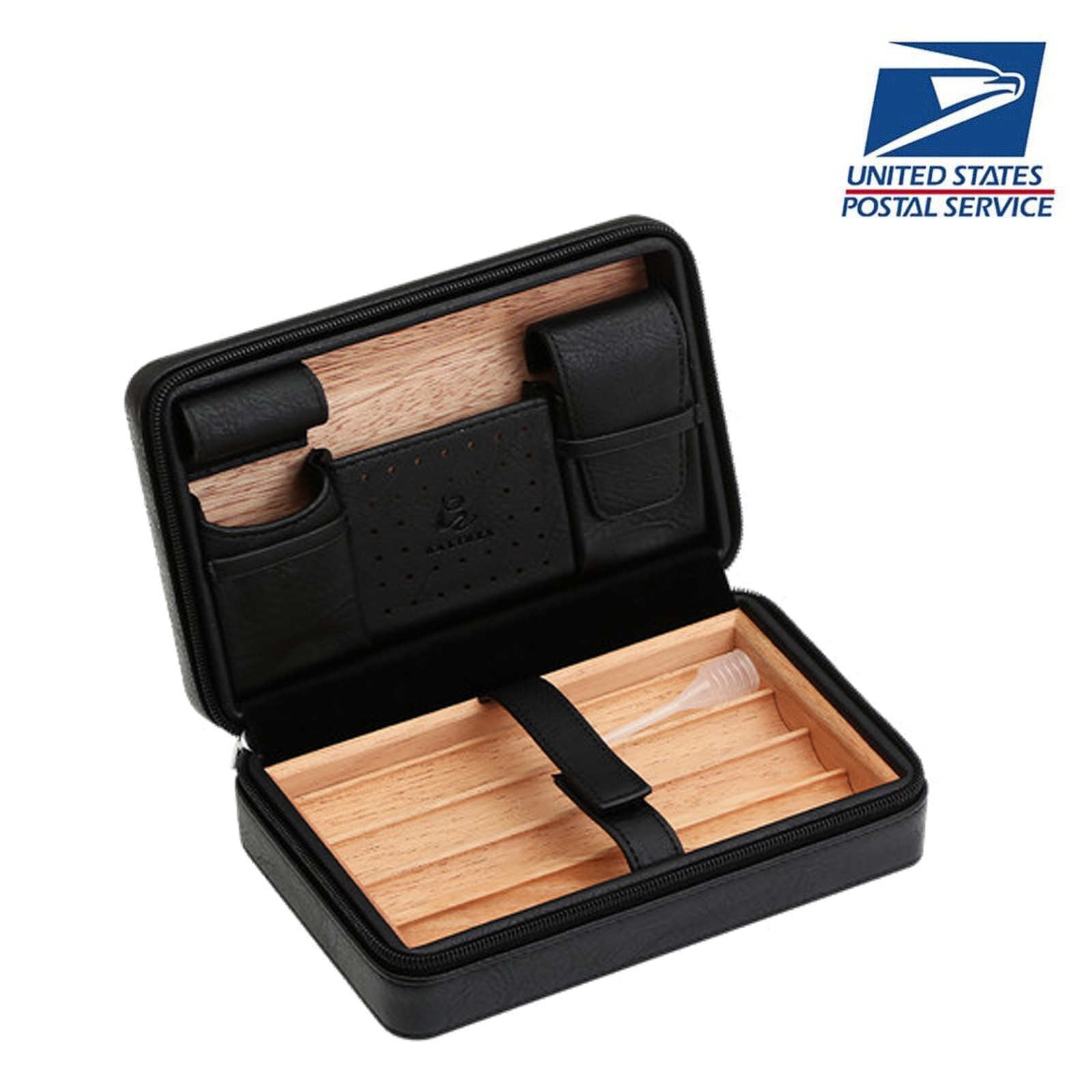 Galiner Cigar Case 4 Slot Cigarette Holder Leather Cedar Wood Humidor Gift Box