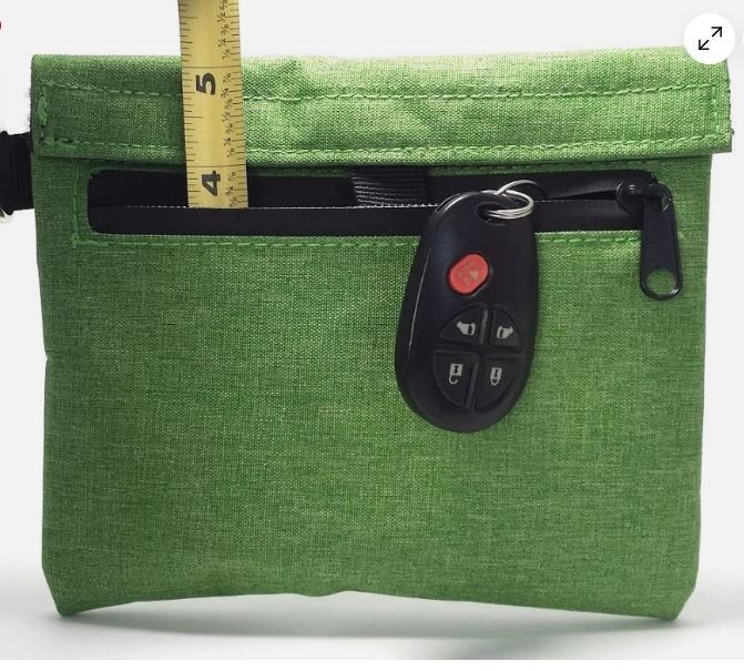 Stash Bag, Smell Poof Travel Bag with d ring (7” x 6”) Leaf Green- SHIPS FROM US