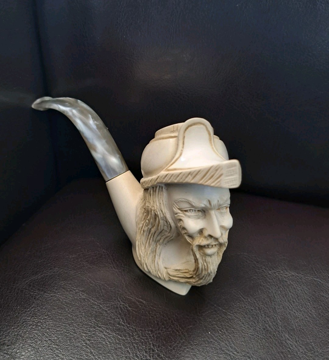 Rare Vintage Meerschaum Pipe Man with Detailed Face. Signed. Free Shipping Offer