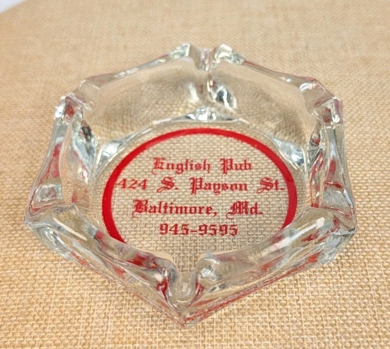 Vintage English Pub Baltimore Maryland Glass Ashtray Hexagon Shaped 4″
