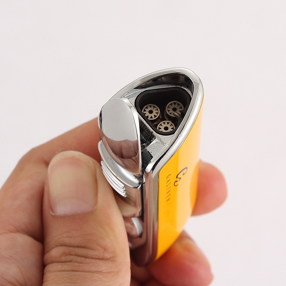Windproof Metal Torch Cigar Lighter 3 Jet Flame Punch Refillable Gas for Cohi