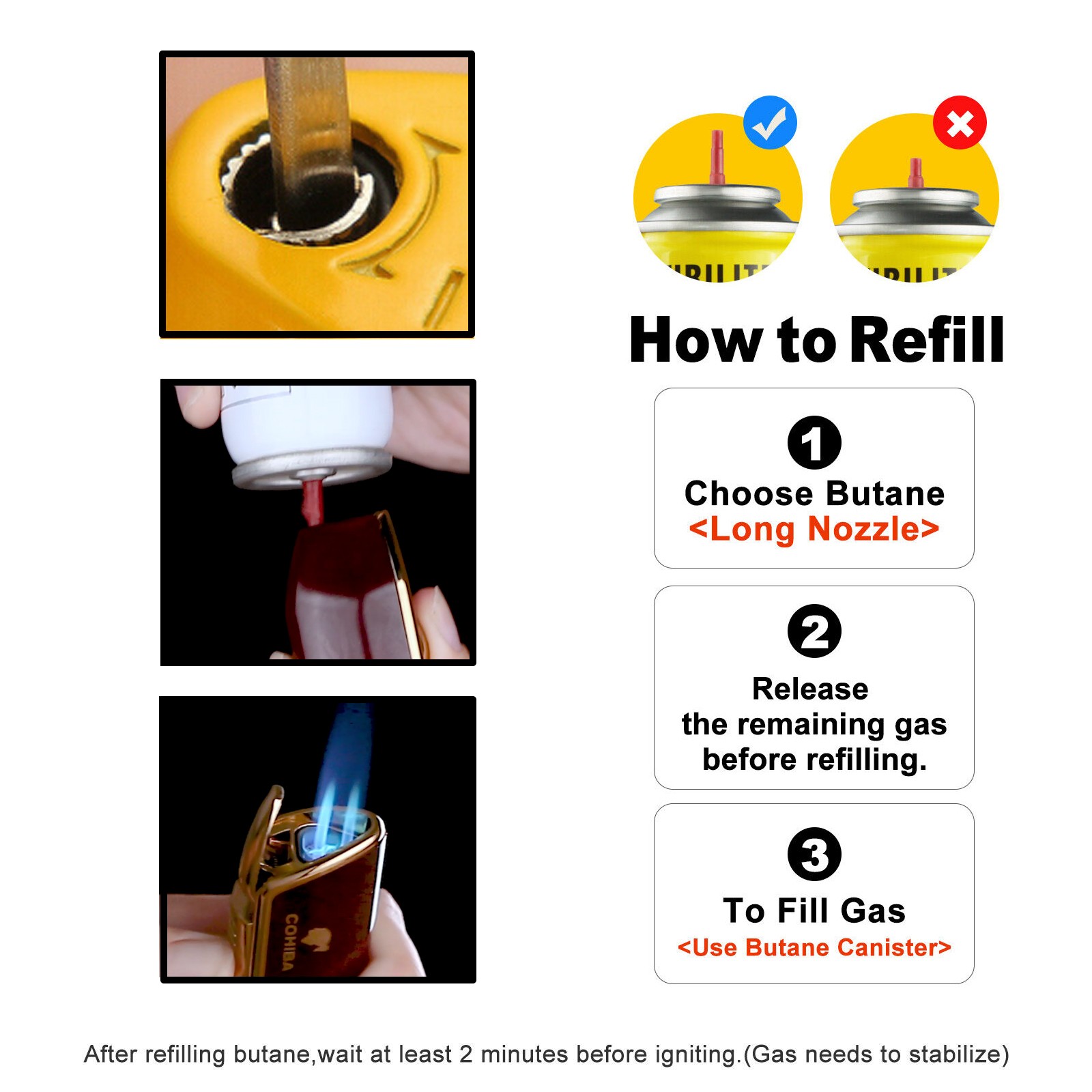 Windproof Metal Torch Cigar Lighter 3 Jet Flame Punch Refillable Gas for Cohi