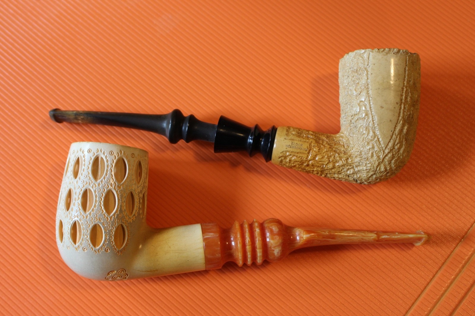 Lot of 2 Vintage Genuine Block Meerschaum Tobacco Pipes – Lattice & Pioneer