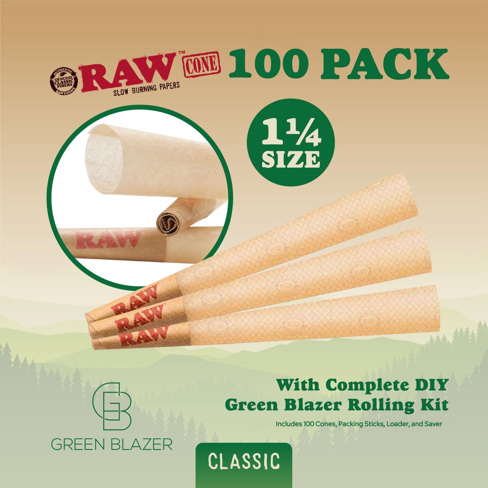 100 Pack 1 1/4 Size Pre-Rolled Rolling Papers & Tips – Slow Burning Classic 84mm