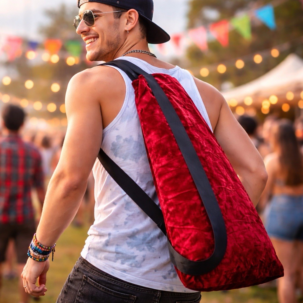 Bong Bag Red Velvet Padded 26.5” Zipper Strap Pocket Festival Travel Luxury
