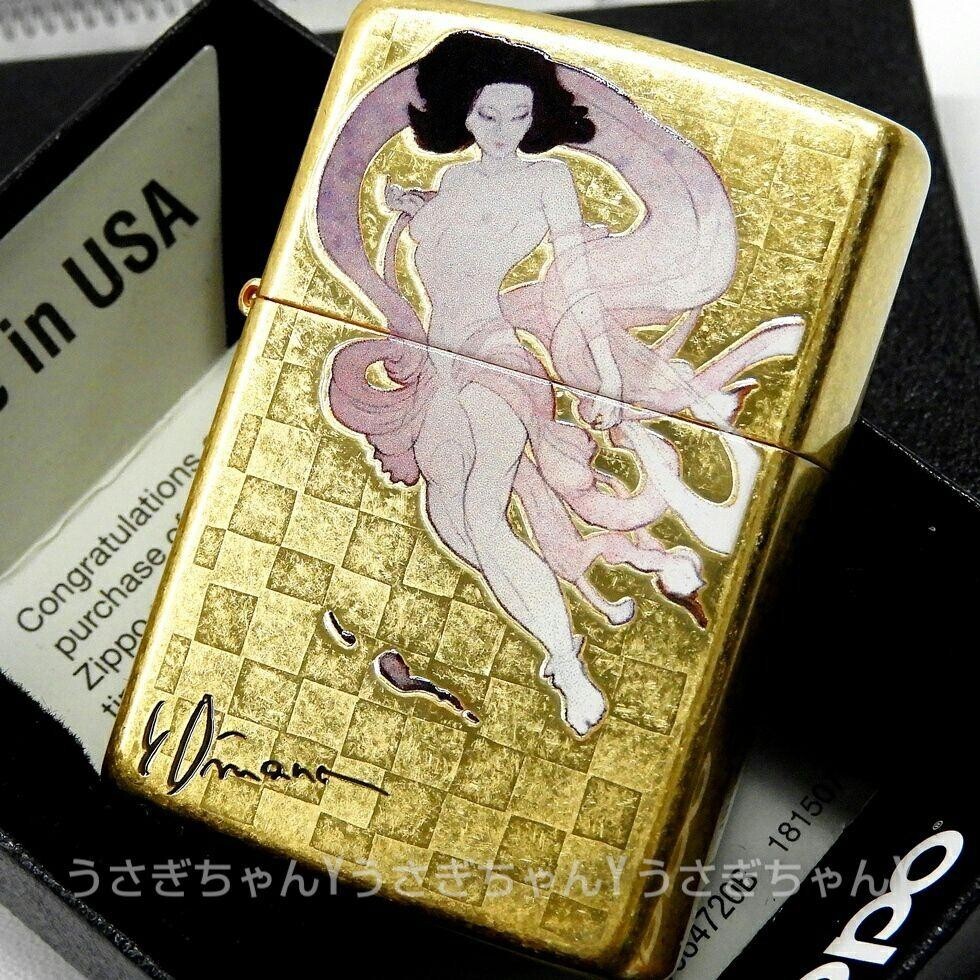 Zippo Yoshitaka Amano Raijin Thunder God Etching Design Gold Brass Lighter Japan