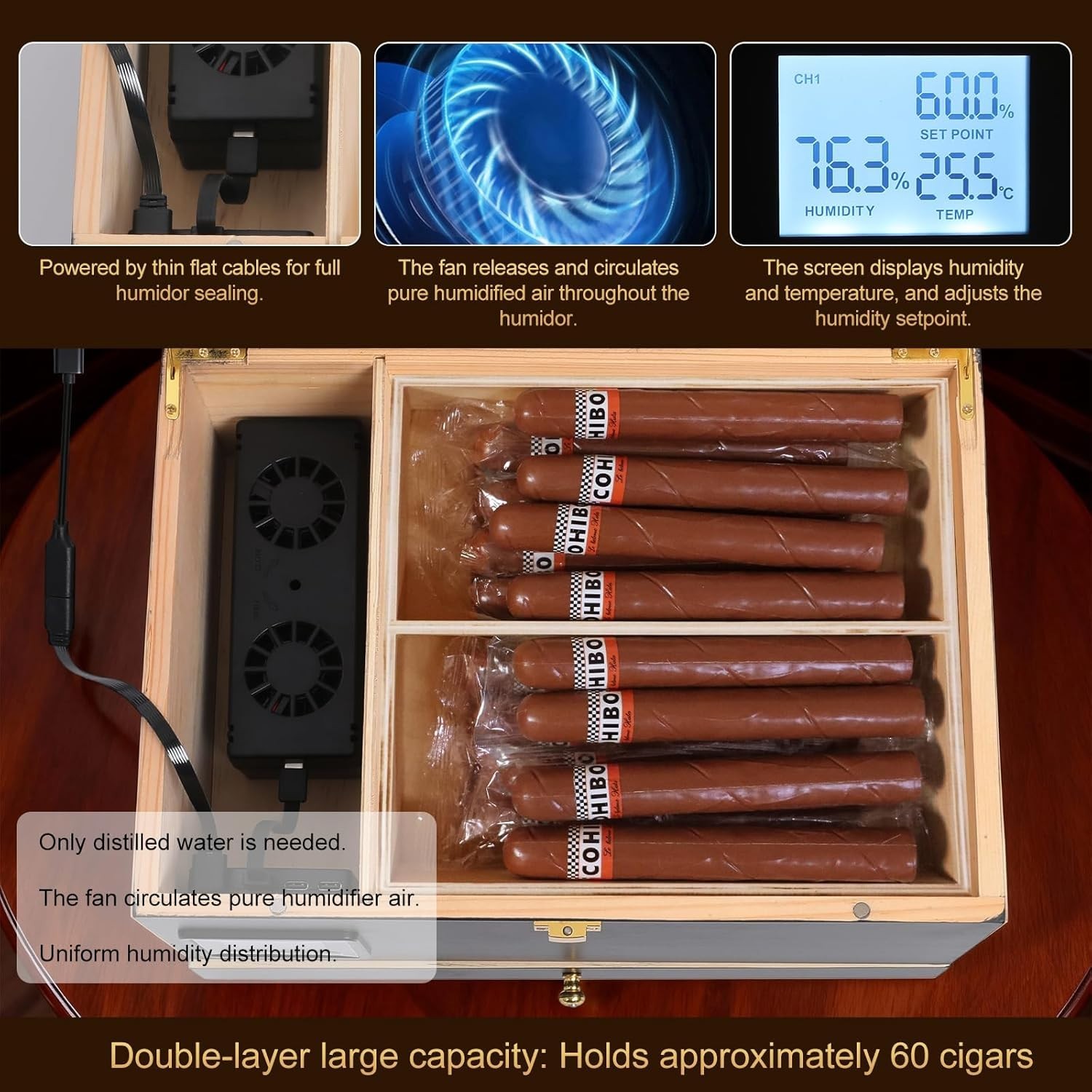 Cigar Humidor Cabinet with Electric Humidifier Precision Humidity Control Dig…