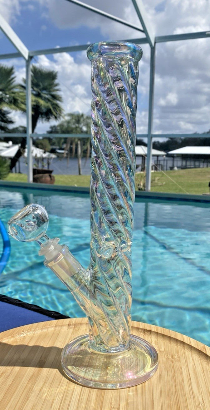 12″ Holographic Rainbow Heavy 7mm Borosilicate Glass Bong 3 Pinch Ice Catcher