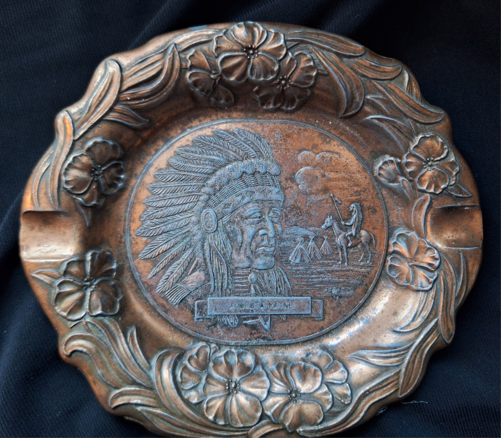 Vintage Augusta Maine Indian Chief by Almar Metal Arts Trinket Dish