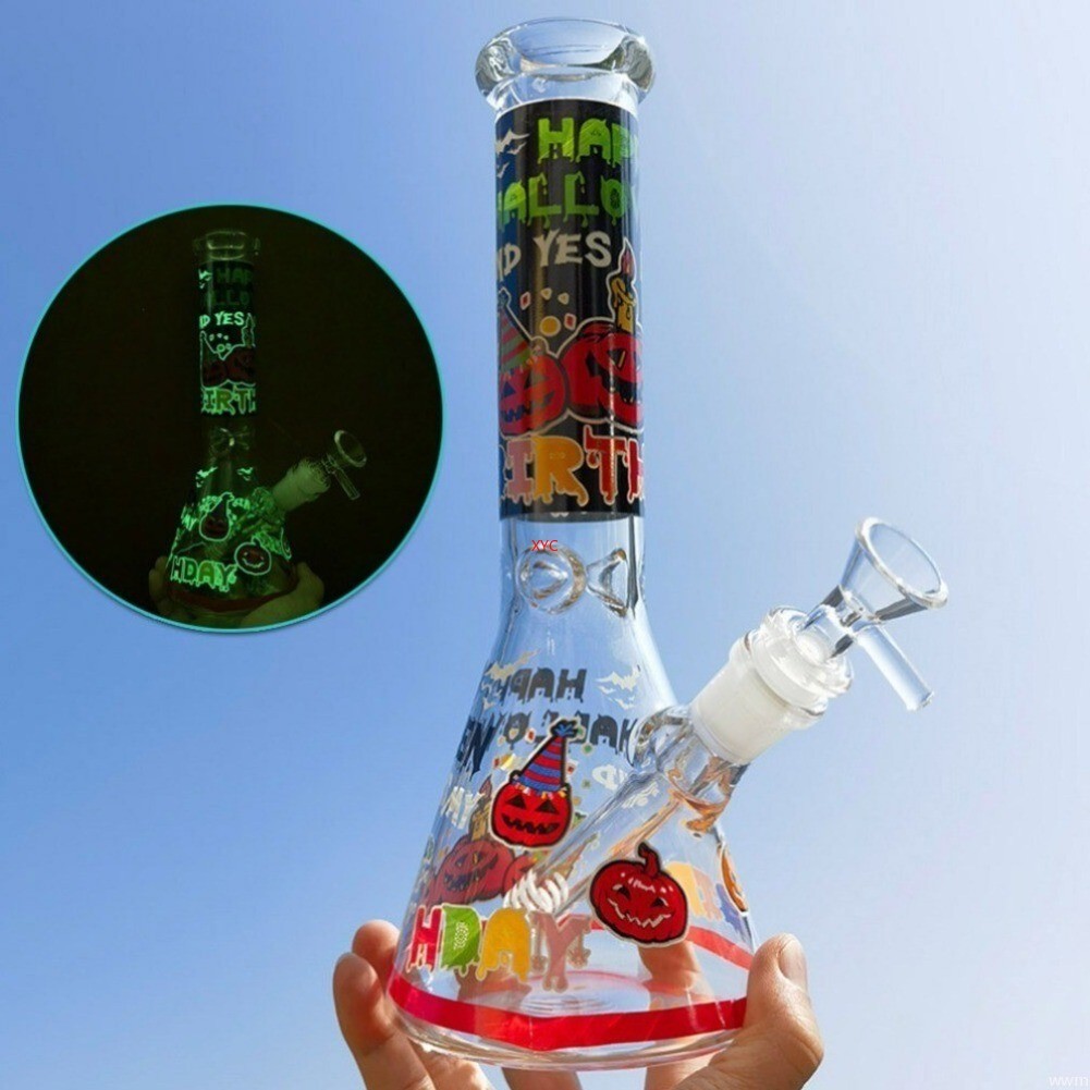 10″ Bong Pumpkin Printed Glass Water Pipe Bubbler Smoking Hookah W/ 14mm Bowl