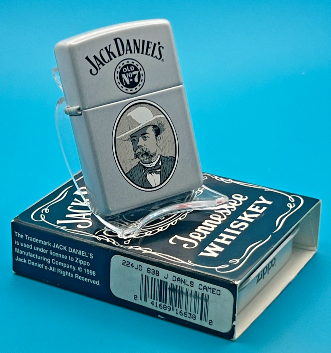 Genuine Brand New 1998 ZIPPO Lighter Very Rare JACK DANIELS No7 Label Grey Case
