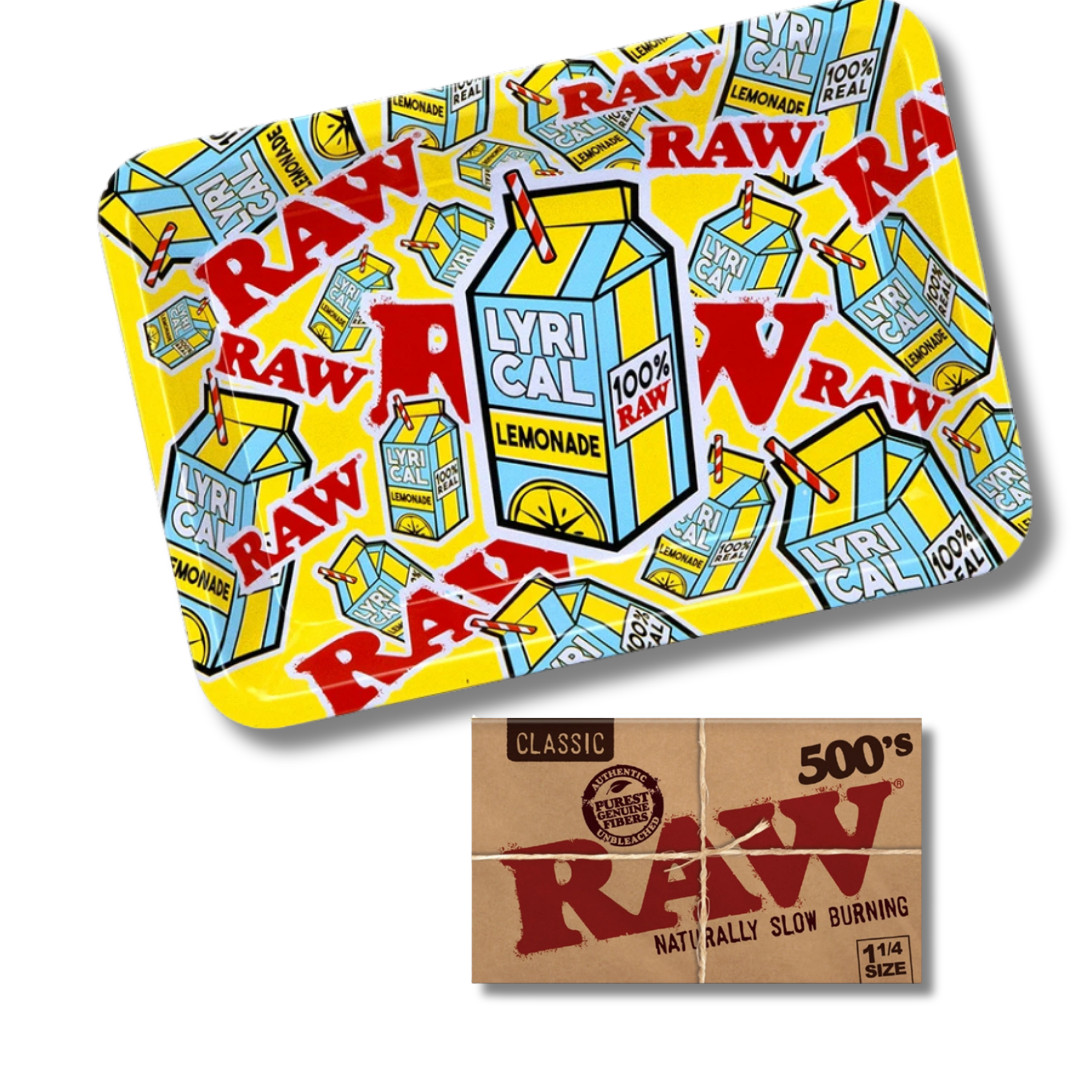 RAW x Lyrical Lemonade Rolling Tray with RAW 500’s Classic Rolling Paper 1 1/4