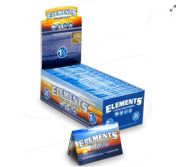 ELEMENTS 1- 1/2 ULTRA THIN RICE ROLLING PAPERS 25PKS 32 LEAVES PER PK 800 ct