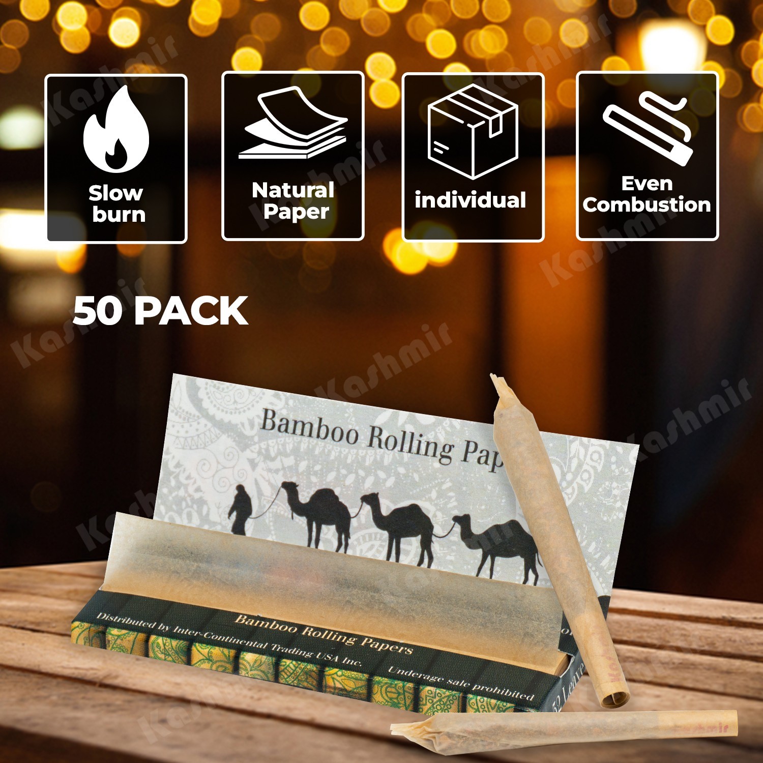 Bamboo Rolling Papers 1.25 1 1/4 Size 25 pack = 800 Leaves by Kashmir