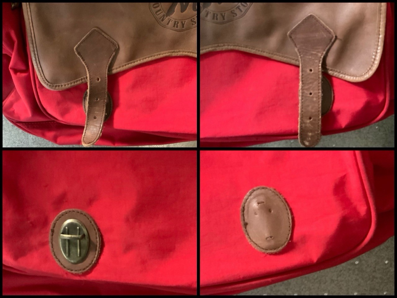 Vtg 1990s Marlboro Country Store Red Canvas Leather Shoulder Travel Duffle Bag